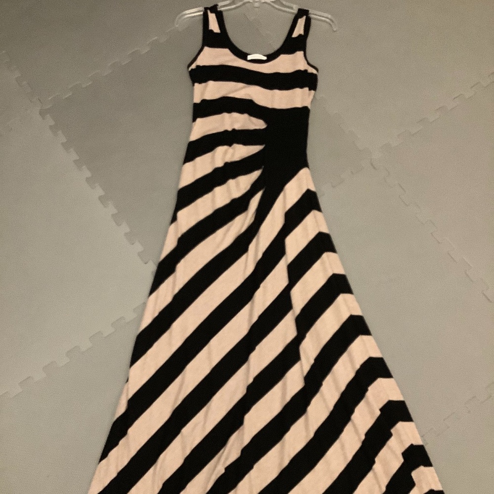 Calvin Klein Black Beige Striped Tank Maxi Dress 2